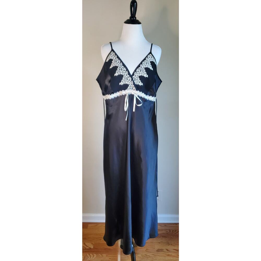 Vintage Delicates‎ Black Satin Maxi Slip Dress Lingerie Women's Size XL - Picture 8 of 11